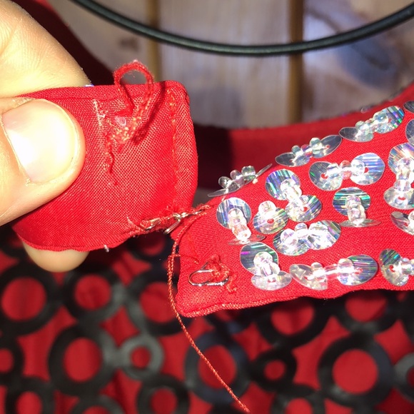 A line red haltered keyhole beaded ruched chiffon prom dress with slit XS/2 - Picture 9 of 17